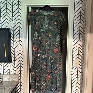 Ulla Johnson Teal Floral Ruffle-Shoulder Maxi Dress
